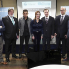 De I a D; Pablo Lago, director del Mundo Castilla y León, Santiago Aparicio, presidente de CECALE, Vicente Andrés, secretario general de CCOO Castilla y León, Silvia Clemente, Presidenta de las Cortes de Castilla y León, Germán Barrios, prsidente del CES.-R. VALTERO / ICAL