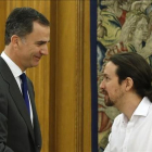 El Rey recibe a Pablo Iglesias en el palacio de la Zarzuela el pasado 22 de enero, en la primera ronda de contactos.-EFE