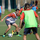 Miguel, de cara, durante un  entrenamiento de pretemporada del Real Valladolid.-LOF