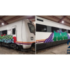Imagen de los trenes pintados con grafitti en Medina del Campo. E.M.