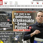 La portada del sensacionalista 'Bild', con una foto de Andreas Lubitz y el titular 'Amok-piloten', 'piloto psicópata'.-