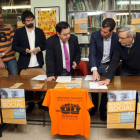 El secretario general del PSOE de Castilla y León, Luis Tudanca, el candidato de IU a la Presidencia de la Junta, José Sarrión (I), y el candidato de UPyD a la Junta, Rafael Delgado (2 I)-Ical
