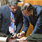 El presidente del Gobierno español, Mariano Rajoy, este domingo, en la cumbre europea de Bruselas.-Foto: EFE