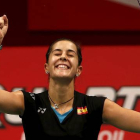 Carolina Marín, feliz tras imponerse a Ji Hyun Sung y pasar a la final del Mundial en Yakarta.-REUTERS