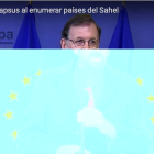 Mariano Rajoy se queda en blanco en rueda de prensa mientras nombraba los cinco paises del Sahel.-/ EUROPA PRESS