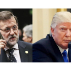El presidente del Gobierno español, Mariano Rajoy. En la imagen de la derecha, el mandatario estadounidense, Donald Trump-