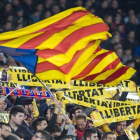 Grada del Camp Nou durante un partido del Barça.-