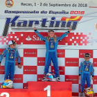 La medinense Irene Navas celebra en lo más alto del podio su primer puesto en la prueba celebrada en Recas (Toledo).-ARIZA RACING SCHOOL