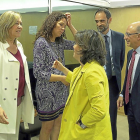 Pilar del Olmo, Soraya Sáenz de Santamaría y Cristóbal Montoro, en el último CPFF del jueves pasado.-ICAL