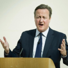 El primer ministro británico, David Cameron, durante su discurso en el museo británico.-REUTERS