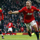 Paul Scholes celebra un gol con el Manchester United.-TIM HALES