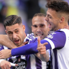 Sergio León celebra un  gol en el último partido de Liga jugado en Zorrilla ante el Fuenlabrada. / LALIGA