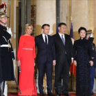 Macron y Xi Jinping con sus respectivas esposas, en el Palacio del Elíseo de París-MARIN / AFP