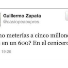 El tuit que Guillermo Zapata publicó en el 2011.-