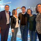 Mañueco en el foro autonómico celebrado en Palencia, flanqueado por  Alfonso Polanco, Milagros Marcos, Isabel García Tejerina y Ángeles Armisén.-ICAL