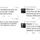 Algunos ejemplos de tuits catalanófobos tras la tragedia de Germanwings.-