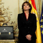 Dolores Delgado, el lunes, antes de traspasar su carpeta de Justicia al nuevo ministro Juan Carlos Campo.-EFE / BALLESTEROS