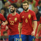 Los jugadores de la Selección grabaron un Mannequin Challenge al término del amistoso en Wembley.-EFE / ANDY RAIN