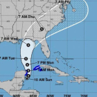 Imagen cedida por el Centro Nacional de Huracanes (NHC) que muestra el pronóstico de la depresión tropical que se acerca a Florida-EL PERIÓDICO