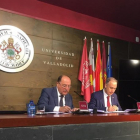 El rector de la UVA, Antonio Largo Cabrerizo, y el presidente de Bodegas Familiares Matarromera, Carlos Moro.-EUROPA PRESS