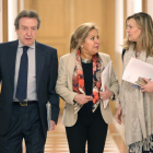 La vicepresidenta y portavoz de la Junta de Castilla y León, Rosa Valdeón; el consejero de la Presidencia, José Antonio de Santiago-Juárez, y la consejera de Hacienda, Pilar del Olmo, durante la rueda de prensa posterior al Consejo de Gobierno.-ICAL