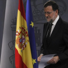 El presidente del Gobierno en funciones, Mariano Rajoy, en su comparecenccia en Moncloa el pasado domingo.-DAVID CASTRO