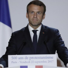 Macron, durante un discurso por el 500 aniversario de la reforma protestante, el 22 de septiembre, en París.-AFP / GONZALO FUENTES