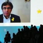 Puigdemont participa, de forma virtual, en la primera asamblea del PDECAT, este domingo.-RICARD CUGAT
