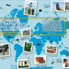 Mapa con algunos de los destinos que ha marcado Jorge Sánchez en su pasaporte.-