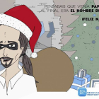 Imagen facilitada por Nuevas Generaciones de Valladolid que muestra la felicitación navideña de esta organización vinculada al PP, en la que retratan al líder de Podemos, Pablo Iglesias, como "el hombre del saco" y con un antifaz negro-Efe