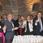 Palencia celebra el día grande de sus fiestas patronales con una procesión de la imagen de San Antolín, participan, de izquierda a derecha, el obispo Esteban Escudero; el presidente de la Diputación de Palencia, José María Hernández; la consejera de Famil-Ical