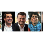 De izquierda a derecha, los candidatos Susana Díaz (PSOE), Juan Manuel Moreno (PP), Antonio Maíllo (IU), TEresa Rodríguez (Podemos) y Juan Marín (Ciudadanos).-