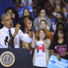 Mitin de Obama en que pide a los votantes que no crean que Trump va a defender a los trabajadores.-EFE