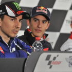 Lorenzo, Márquez y Dovizioso  en la rueda de prensa de este martes.-