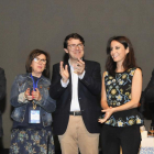 De izquierda a derecha, Vázquez, Angulo, Fernández Mañueco, Levy y Peregrina, ayer, en Soria.-DANIEL RODRÍGUEZ