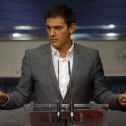 El lider de Ciudadanos Albert Rivera durante su rueda de prensa.-JAVIER BARBANCHO