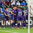 Jugadores del Real Valladolid celebran un tanto en Tenerife. / RV / I. SOLA