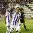 Pedro López celebra un gol durante su etapa blanquivioleta-PABLO REQUEJO