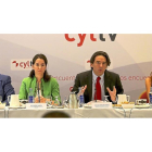 José Antonio Salvador (UVA), Irene Núñez (Junta), Percival Manglano (Ayuntamiento de Madrid) y la periodista de CyLTV, Estefanía Urueña.-ICAL