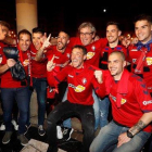 La celebración de la delegación del Osasuna en la Plaza del Castillo.-