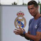 Cristiano Ronaldo, durante la jornada de puertas abiertas a la prensa de este martes en Valdebebas.-SERGIO PÉREZ