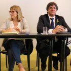 Albert Batet, Elsa Artadi, Carles Puigdemont y Josep Costa, el 18 de abril en Berlín.-BERNAT VILARO (ACN)