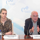 Ángela de Miguel y Jesús Julio Carnero, ayer en la sede de la Confederación Vallisoletana de Empresarios.-EL MUNDO