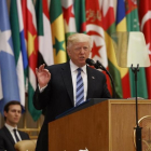 Trump, en su discurso al mundo musulmán, en Riad.-EVAN VUCCI