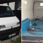 Imágenes tomadas por la policía austríaca de la camioneta donde se encontraron a 26 inmigrantes, entre ellos, tres niños en estado grave.-