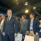 Mariano Rajoy ayer en la clausura de la convención, flanqueado por Maíllo, Moreno y, a la derecha, Núñez Feijóo y Fernández Mañueco.-ICAL