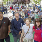 Bustos, Saravia, Fonteriz y Sánchez antes del inicio de la asamblea celebrada este lunes por Valladolid Toma La Palabra en la plaza de la Universidad.-J. M. Lostau