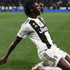 Moise Kean celebra un gol marcado al Milan, el 6 de abril del 2019.-