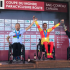 Sergi Garrote en el primer puesto del podio del Mundial de Ciclismo Adaptado disputado en Canadá /-RFEC