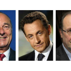 De izquierda a derecha, Jacques Chirac, Nicolás Sarkozy y François Hollande.-Foto: AFP